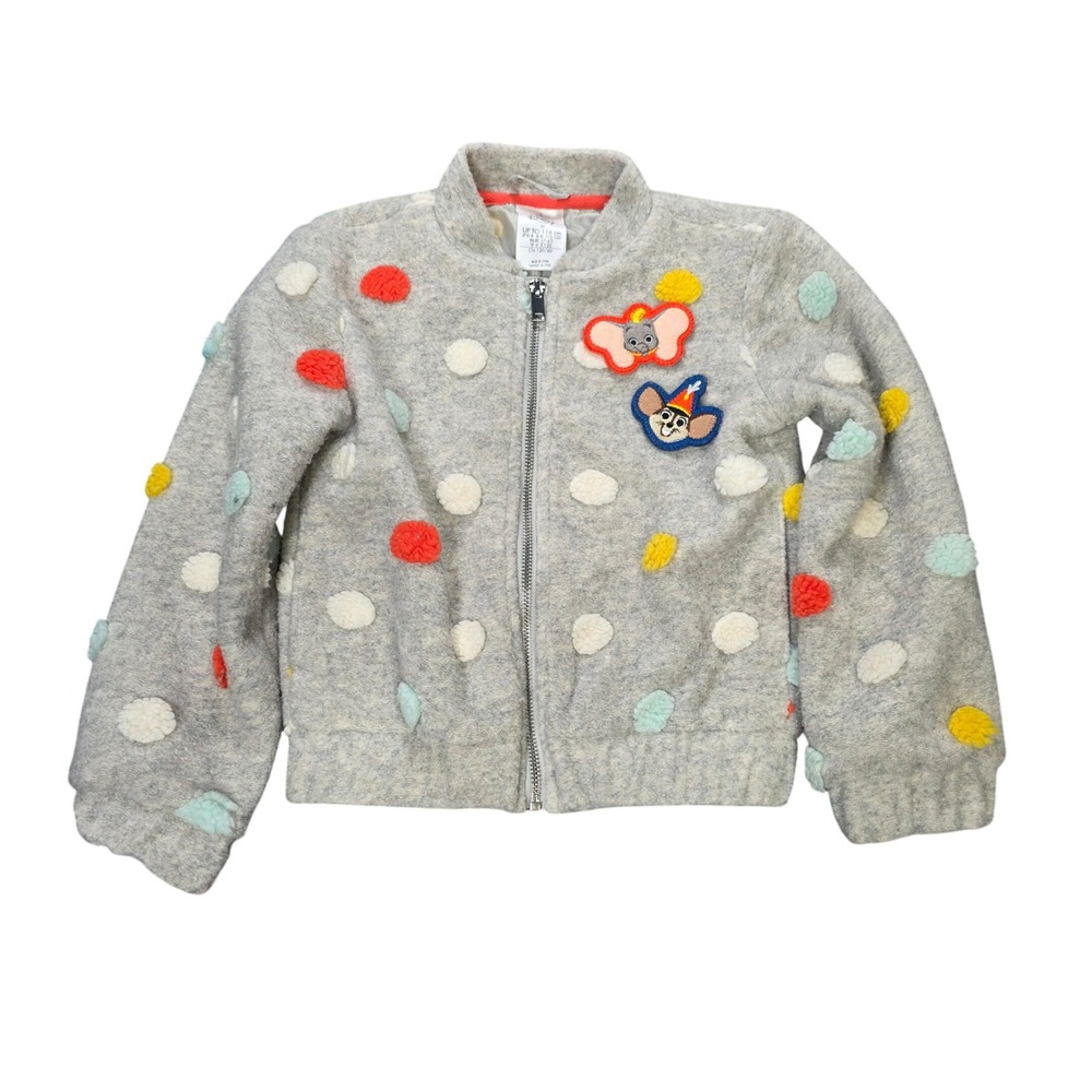 Disney Polka Dot Zip Bomber Jacket Kids 5T Gray Dumbo Timothy Mouse Pom Pom